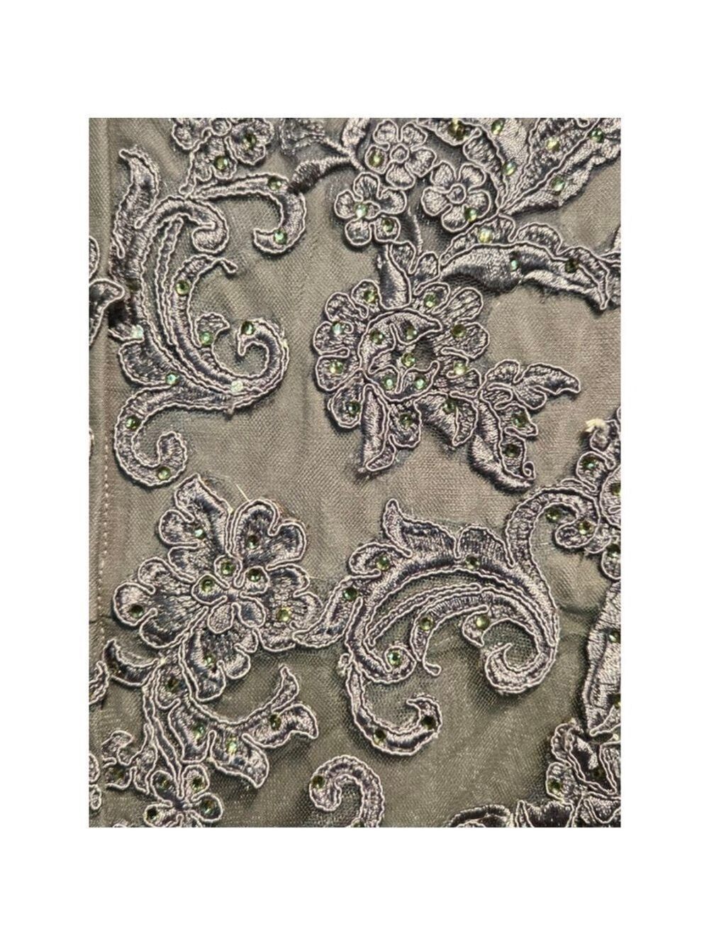 La Femme Grey Green Embellished Tulle Maxi Dress Size 14 - Picture 3 of 9